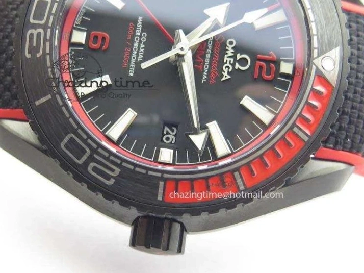 1225 SoftTouch Planet Ocean GMT 45mm DLC Red JHF Best Edition Black Dial On Rubber Strap A 8200